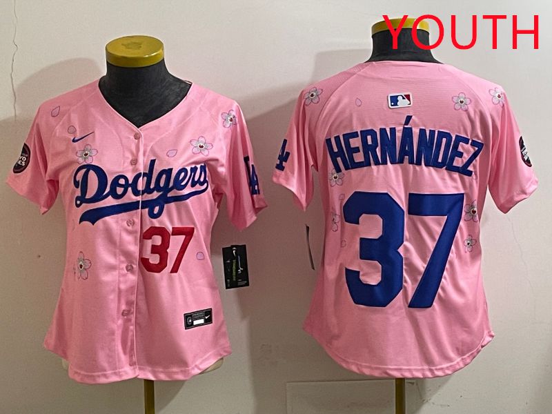 Youth Los Angeles Dodgers #37 Hernandz Pink Sakura Edition 2025 Nike MLB Jersey style 35->youth mlb jersey->Youth Jersey